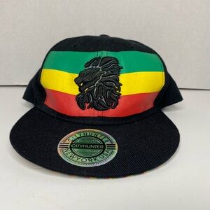 City Hunter Black Rasta Lion Snapback Hat